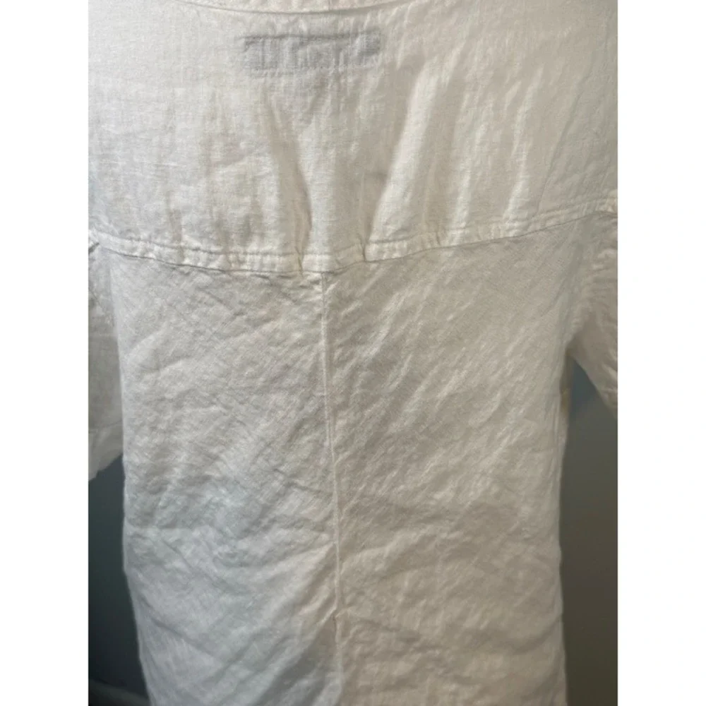 FLAX I Am Forever Young Linen Top S White NWT Short Sleeve Side Slits Lithuania